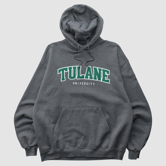 Tulane Green Wave Champion 2000s Hooded Pullover Sweatshirt - Dark Heather Gray - L by Fanatics Real Vintage
