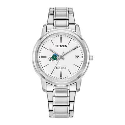 Tulane Green Wave Citizen Watch Women's Eco-Drive White Dial Stainless Steel Watch - Silver
