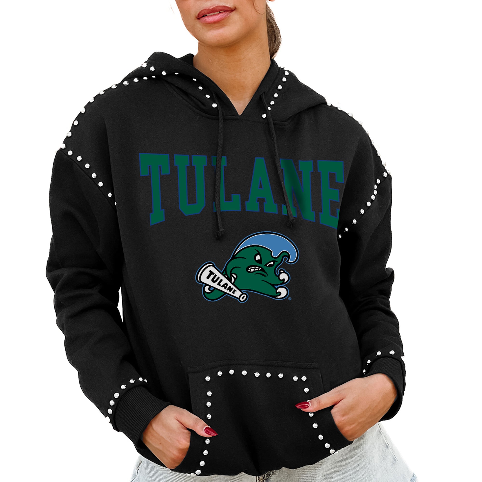 Tulane Green Wave Gameday Couture Women's Studded Pullover Hoodie - Black