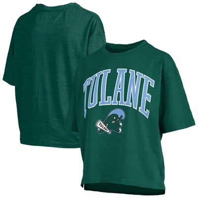 Tulane Green Wave Pressbox Women's Oversized Nelson Arch Over Logo Slub T-Shirt - Green