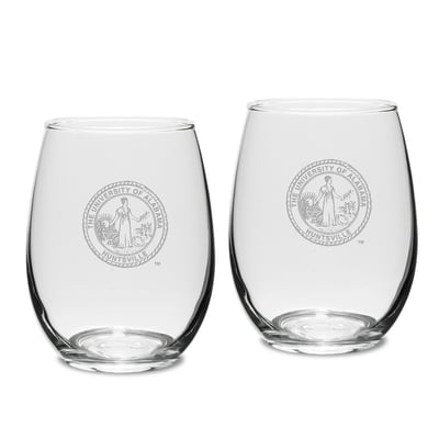 UAH Chargers 15oz. 2-Piece Stemless Wine Glass Set