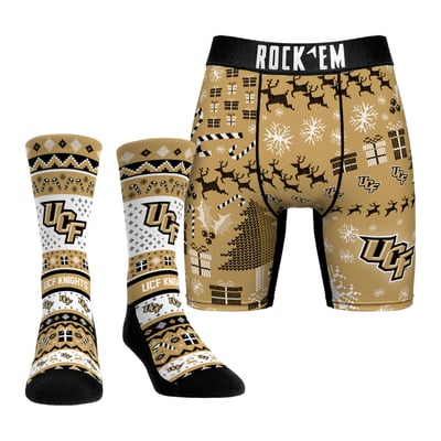  UCF Knights Rock Em Holiday Tacky Sweater Underwear and Crew Socks Combo Pack - Gold