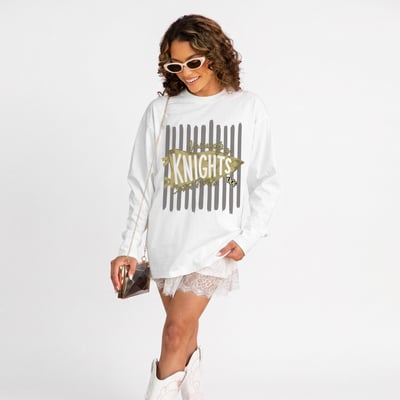 UCF Knights Gameday Couture Women's Rally Stripe Oversized Long Sleeve T-Shirt - White