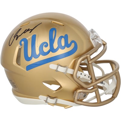 Carson Schwesinger UCLA Bruins Autographed Fanatics Authentic Riddell Gold Speed Mini Helmet 