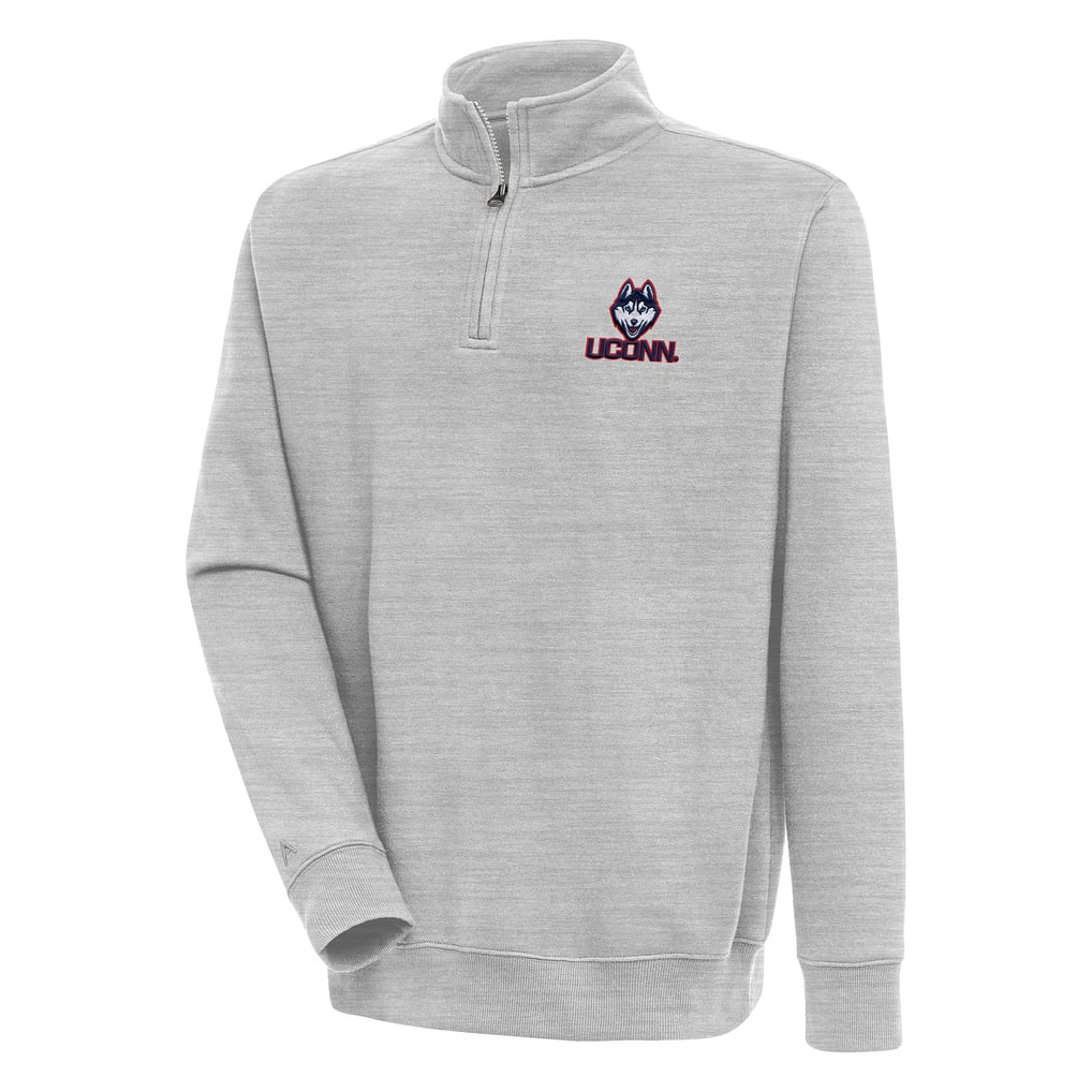  UConn Huskies Antigua Victory Quarter-Zip Pullover Top - Heather Gray