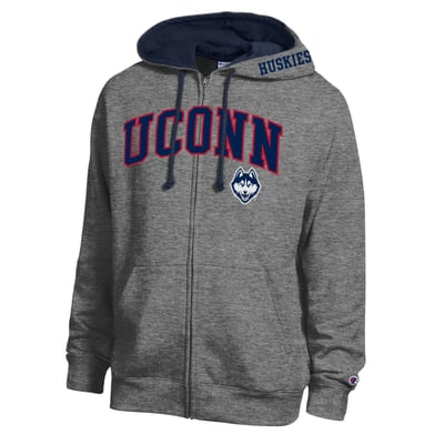 UConn Huskies Champion Arch Logo Full-Zip Fleece Hoodie - Heather Charcoal