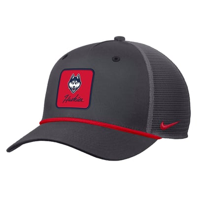  UConn Huskies Nike Primetime Logo Script Rise Rope Trucker Adjustable Hat - Anthracite