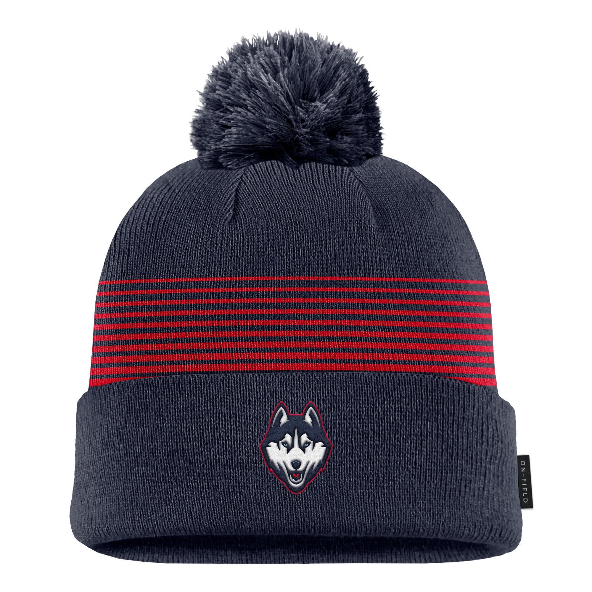 Nike UConn Huskies Navy 2026 On-Field Peak Cuffed Knit Hat with Pom