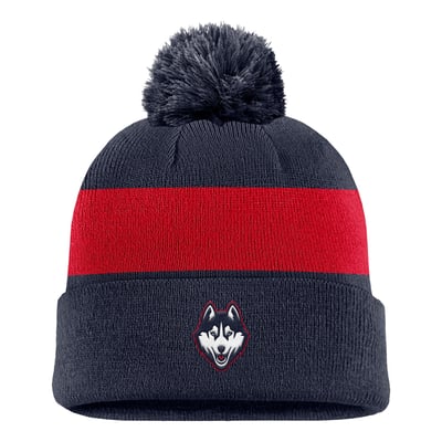 UConn Huskies Nike Primetime Logo Stripe Knit Hat with Pom - Navy