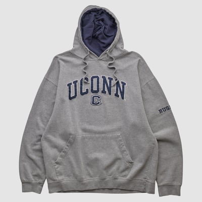 UConn Huskies 2010s Hooded Pullover Sweatshirt - Heather Gray - L by Fanatics Real Vintage