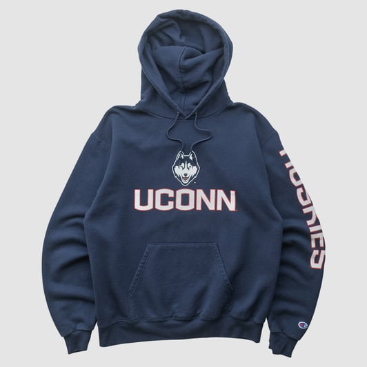 UConn Huskies Champion 2000s Hooded Pullover Sweatshirt - Navy - S by Fanatics Real Vintage