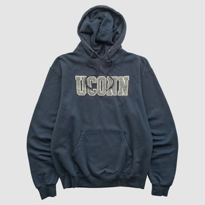 UConn Huskies Champion 2000s Hooded Pullover Sweatshirt - Navy - S by Fanatics Real Vintage