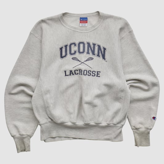 UConn Huskies Champion 2000s Pullover Sweatshirt - Heather Gray - S by Fanatics Real Vintage