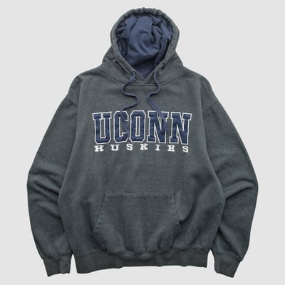 UConn Huskies Stadium Athletic 2010s Hooded Pullover Sweatshirt - Dark Heather Gray - L by Fanatics Real Vintage