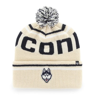  UConn Huskies '47 Unisex Quattrle Waffle Cuffed Knit Hat with Pom - Cream
