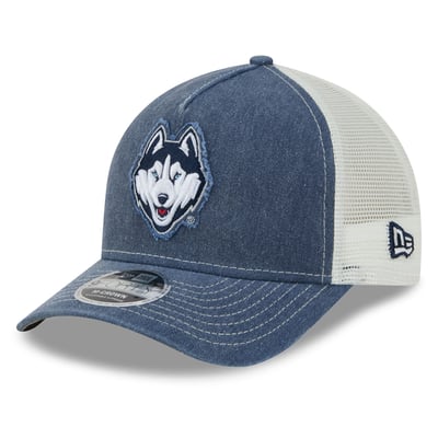 UConn Huskies New Era Unisex Faded A-Frame 9FORTY Adjustable Trucker Hat - Navy