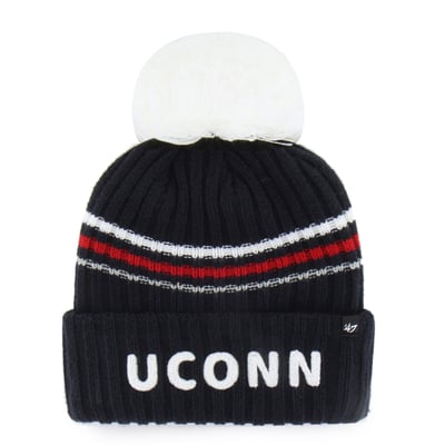  UConn Huskies '47 Women's Seasonal Fuzzy Script Big Pom Knit Hat - Navy