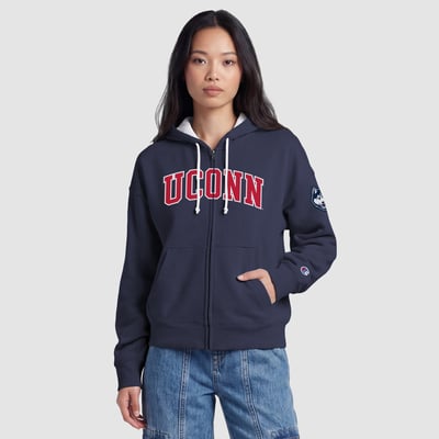 UConn Huskies Champion Women's Arch Full-Zip Fleece Hoodie - Navy