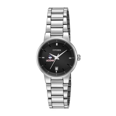UConn Huskies Citizen Watch Women's Black Dial Stainless Steel Watch - Silver