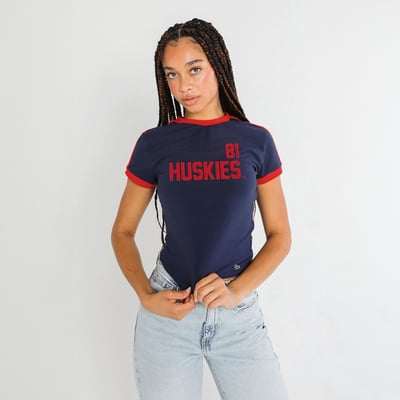  UConn Huskies Hype and Vice Women's Cropped Goalie Baby T-Shirt - Navy
