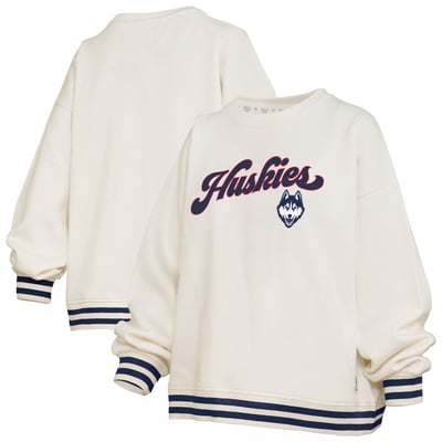 UConn Huskies Pressbox Women's Bonanza Chenille Ribbed Sweatshirt - Cream