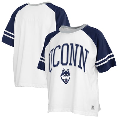  UConn Huskies Pressbox Women's Sky Colorblock Slub T-Shirt - White