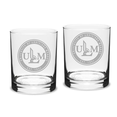 ULM Warhawks Team Design 14oz. Classic Double Old Fashion Glass Set