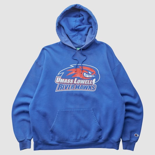 UMass Lowell River Hawks Champion 2010s Hooded Pullover Sweatshirt - Blue - L by Fanatics Real Vintage
