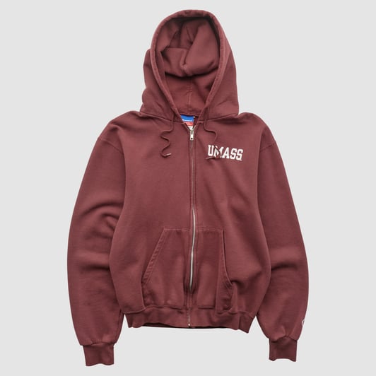 UMass Minutemen Champion 2000s Hooded Full Zip Sweatshirt - Maroon - XS by Fanatics Real Vintage