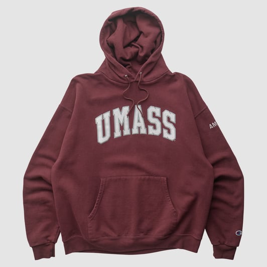 UMass Minutemen Champion 2000s Hooded Pullover Sweatshirt - Maroon - M by Fanatics Real Vintage