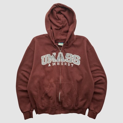UMass Minutemen Champion 2010s Hooded Full Zip Sweatshirt - Maroon - M by Fanatics Real Vintage