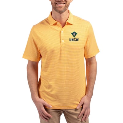  UNC Wilmington Seahawks Cutter & Buck Forge Recycled Double Stripe 4-Way Stretch Polo - Gold
