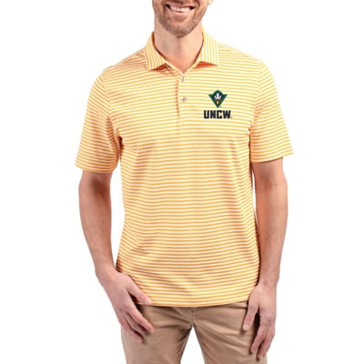  UNC Wilmington Seahawks Cutter & Buck Virtue Recycled Stripe Featherlight Pique Polo - Gold