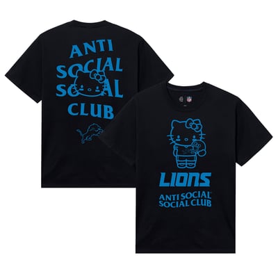 Detroit Lions AntiSocialSocialClub Unisex Hello Kitty Touchdown T-Shirt - Black