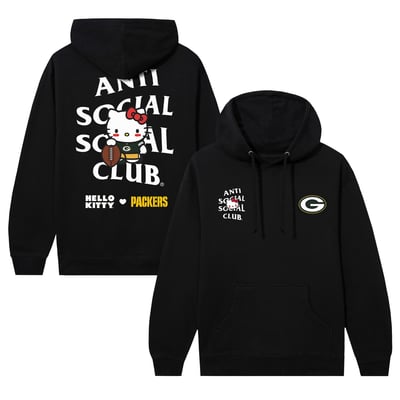 Green Bay Packers AntiSocialSocialClub Unisex Hello Kitty Blitz Hoodie - Black