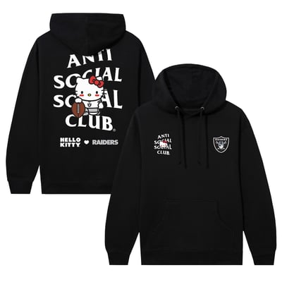 Las Vegas Raiders AntiSocialSocialClub Unisex Hello Kitty Blitz Hoodie - Black