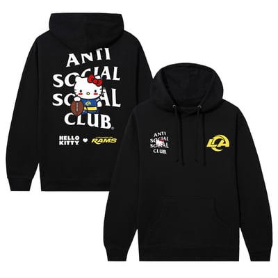 Los Angeles Rams AntiSocialSocialClub Unisex Hello Kitty Blitz Hoodie - Black
