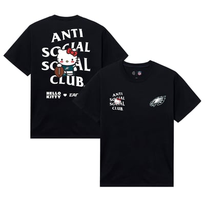 Philadelphia Eagles AntiSocialSocialClub Unisex Hello Kitty Blitz T-Shirt - Black