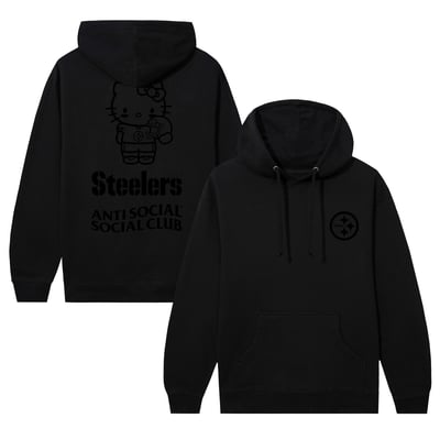 Pittsburgh Steelers AntiSocialSocialClub Unisex Hello Kitty Touchdown Hoodie - Black