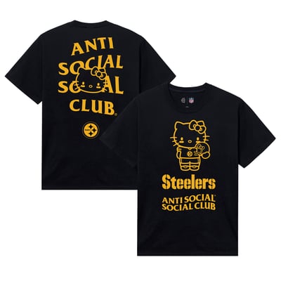 Pittsburgh Steelers AntiSocialSocialClub Unisex Hello Kitty Touchdown T-Shirt - Black