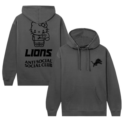 Detroit Lions AntiSocialSocialClub Unisex Hello Kitty Touchdown Hoodie - Charcoal