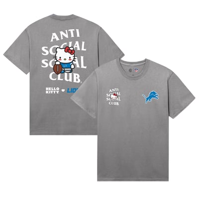 Detroit Lions AntiSocialSocialClub Unisex Hello Kitty Blitz T-Shirt - Gray