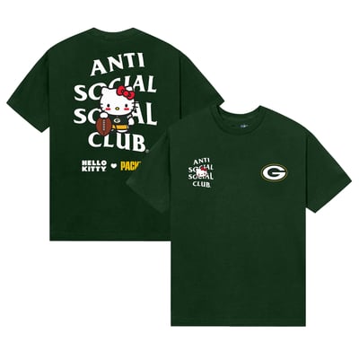 Green Bay Packers AntiSocialSocialClub Unisex Hello Kitty Blitz T-Shirt - Green