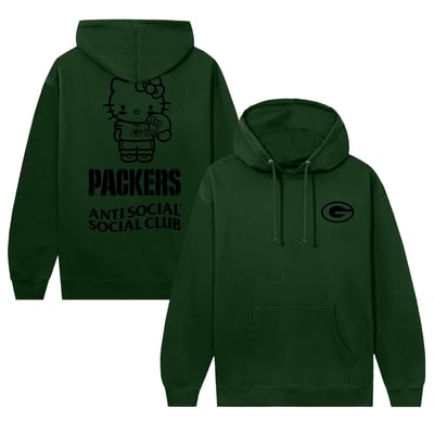 Green Bay Packers AntiSocialSocialClub Unisex Hello Kitty Touchdown Hoodie - Green