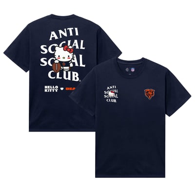 Chicago Bears AntiSocialSocialClub Unisex Hello Kitty Blitz T-Shirt - Navy