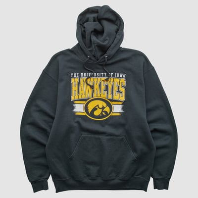University of Iowa Russell 2000s Hooded Pullover Sweatshirt - Black - S by Fanatics Real Vintage