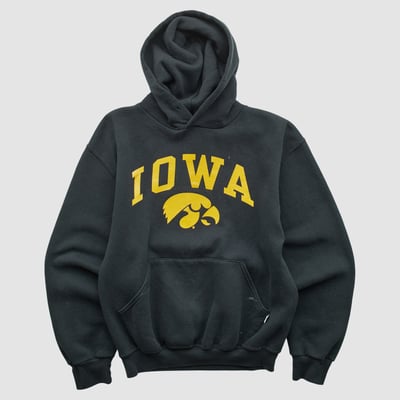 University of Iowa Russell 2000s Hooded Pullover Sweatshirt - Black - XS by Fanatics Real Vintage