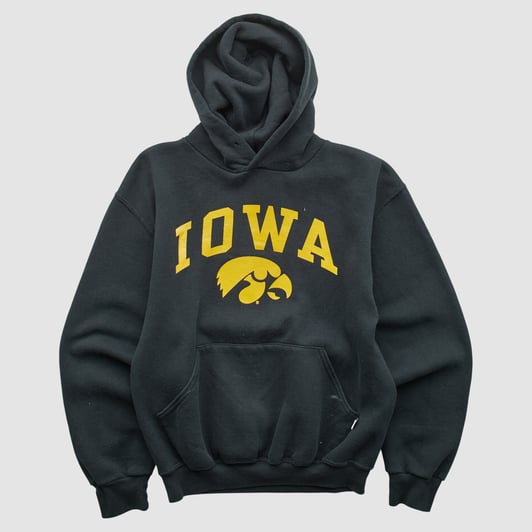 University of Iowa Russell 2000s Hooded Pullover Sweatshirt - Black - XS by Fanatics Real Vintage