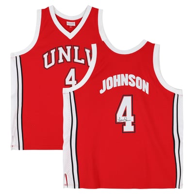 Larry Johnson UNLV Rebels Autographed Fanatics Authentic Red Mitchell & Ness 1989 Swingman Jersey 