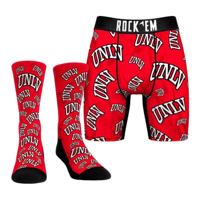  UNLV Rebels Rock Em Socks Allover Logo Underwear and Crew Socks Combo Pack - Scarlet